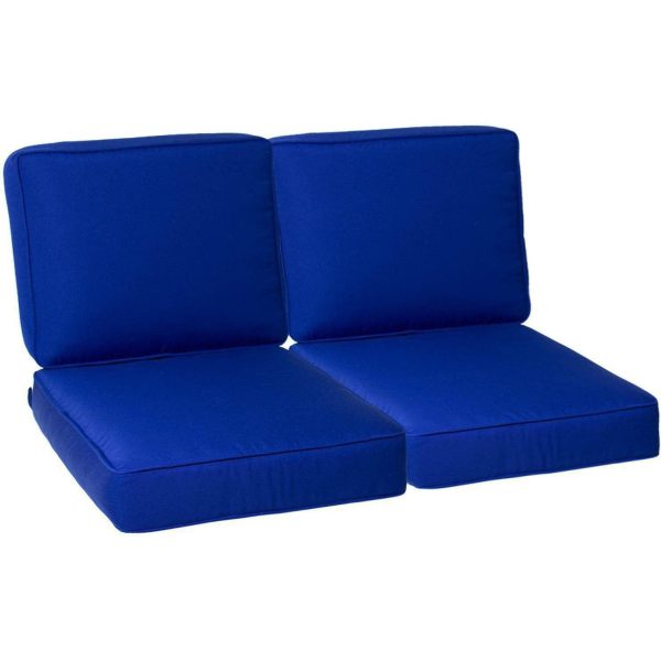 Sunbrella Canvas True Blue 4 Piece Large Outdoor Replacement Loveseat Cushion Set W/ Piping By BBQGuys Signature