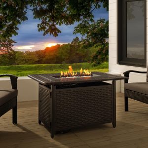 Welcome View 44 Inch Rectangular Aluminum Propane Fire Pit Table in Antique Bronze by Ultimate Patio