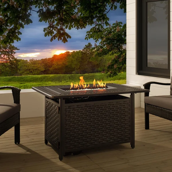Welcome View 44 Inch Rectangular Aluminum Natural Gas Fire Pit Table in Antique Bronze by Ultimate Patio (Ships As Propane w/ Natural Gas Conversion Kit)