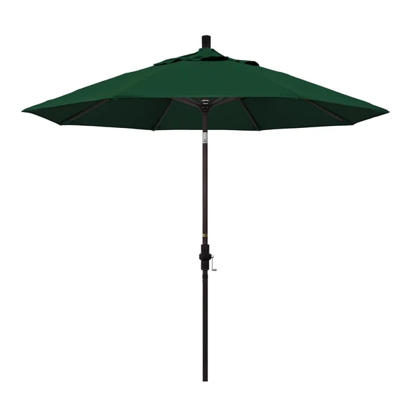 California Umbrella 9 Ft. Octagonal Aluminum Collar Tilt Patio Umbrella W/ Crank Lift & Aluminum Ribs - Bronze Frame / Sunbrella Canvas Forest Green Canopy