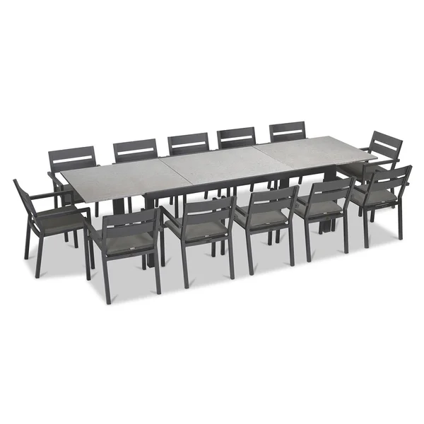 Calm Bay 13 Pc Extendable Aluminum Dining Set in Slate/Concrete/Canvas Charcoal by Lakeview Outdoor Designs