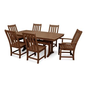 POLYWOOD Vineyard 7-Piece Nautical Trestle Dining Set - Teak