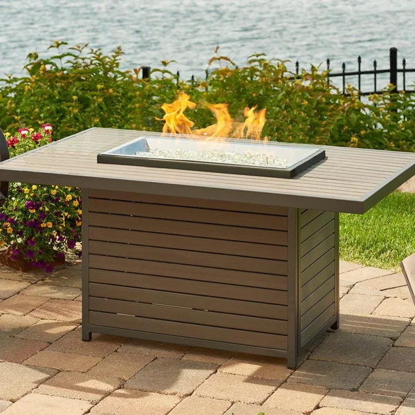 Brooks 50 Inch Rectangular Cast Aluminum Propane Fire Pit Table in Taupe by The Outdoor GreatRoom Company