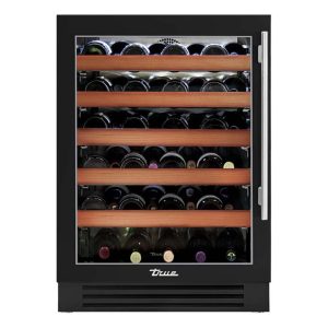 True 24 Inch 45 Bottle Left Hinge Glass Door Outdoor Wine Cabinet - Matte Black w/ Stainless Steel Handle - TWC-24-L-OG-C~DSK-027-H04