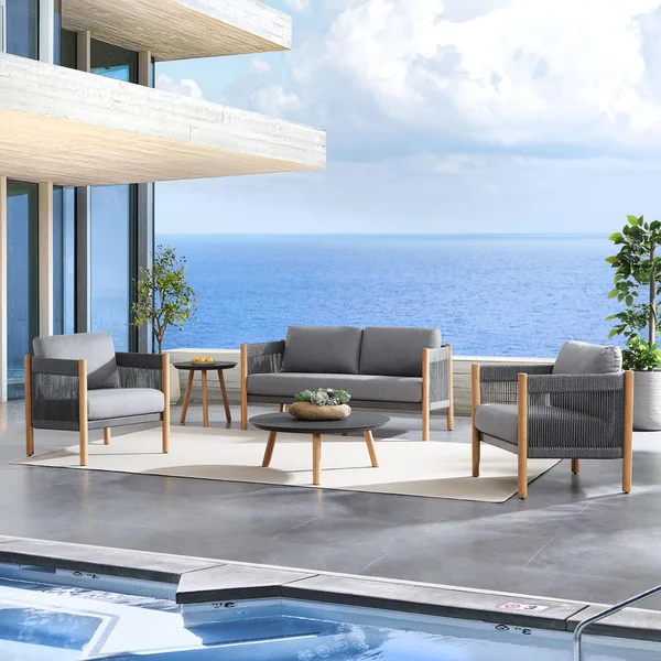 Madison Bay 5 Pc Aluminum Seating Set w/ Gray Cushions by Lakeview Outdoor Designs