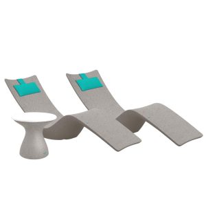 Autograph 3 Pc Set Polyresin Chaise Lounge Set in Granite Gray/White w/ Aruba Pillow by Ledge Lounger