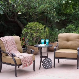 Nassau 3 Pc Cast Aluminum Seating Set w/ 21 Inch Round Series 30 Ice Bucket End Table in Antique Bronze/Sesame by Darlee
