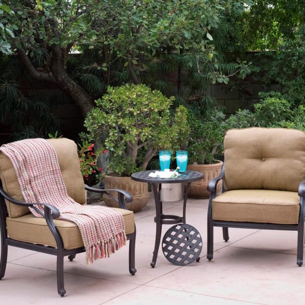 Nassau 3 Pc Cast Aluminum Seating Set w/ 21 Inch Round Series 30 Ice Bucket End Table in Antique Bronze/Sesame by Darlee