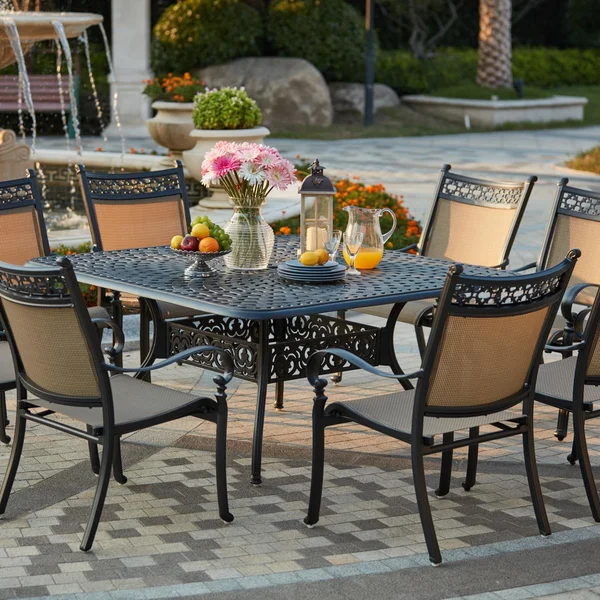 Mountain View 9 Pc Cast Aluminum Dining Set w/ 60 Inch Square Series 60 Table in Antique Bronze/Irish Mix by Darlee