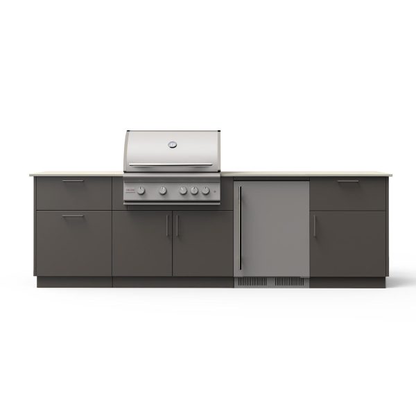 Blaze Morning Glow 10-Ft Outdoor Kitchen Island w/ 32-Inch Marine Grade LTE+ Propane Grill, Fridge in Gunmetal w/ Aeris Countertop