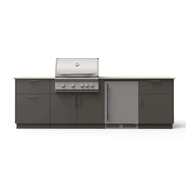 Blaze Morning Glow 10-Ft Outdoor Kitchen Island w/ 32-Inch LTE+ Natural Gas Grill, Fridge in Gunmetal w/ Aeris Countertop