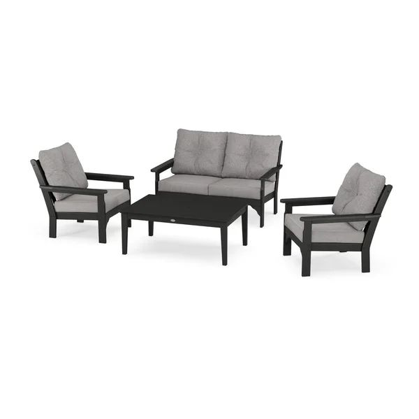 Vineyard 4 Pc Recycled Plastic Seating Set w/ Club Chairs in Black/Gray Mist by POLYWOOD
