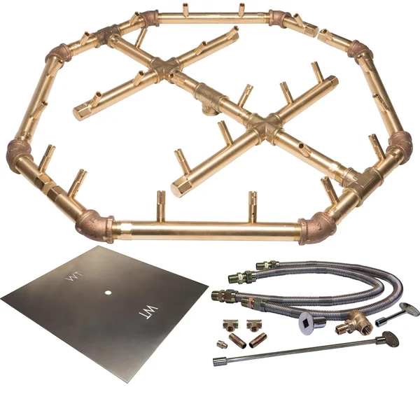 Warming Trends 30-Inch Square Natural Gas Fire Pit Burner Kit W/ 22.75 X 21.75-Inch Octagonal CROSSFIRE Brass Burner - Match Light Ignition - CFBO280NGALPL30SFK2