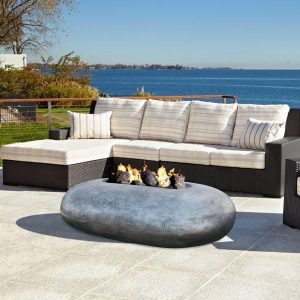 Sawgrass Bay 56 Inch Oval GFRC Propane Fire Bowl in Pewter by Lakeview Outdoor Designs