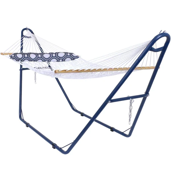 Ultimate Patio Classic Double Rope Hammock w/ Universal Multi-Use Stand & Pillow - White