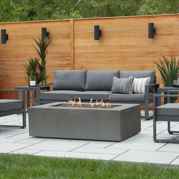 Villa Flora 51 Inch Rectangular MGO Natural Gas Fire Pit Table in Gray by Lakeview Outdoor Designs