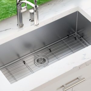 BBQGuys Signature Undermount Stainless Steel 36-Inch Single Bowl Sink W/Grid and Strainer