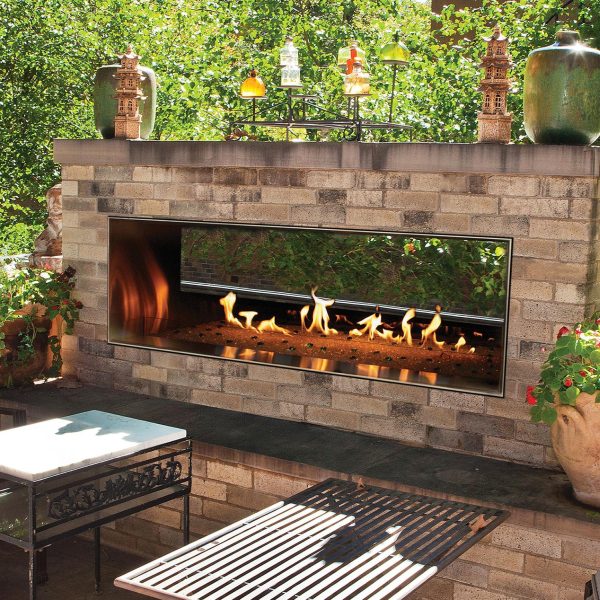 White Mountain Hearth By Empire Carol Rose 60-Inch Vent Free Propane Gas Outdoor Linear See-Through Fireplace W/ Manual Electronic Ignition & LED Light System - OLL60SP12SP