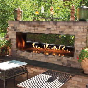 White Mountain Hearth By Empire Carol Rose 60-Inch Vent Free Natural Gas Outdoor Linear See-Through Fireplace W/ Manual Electronic Ignition & LED Light System - OLL60SP12SN