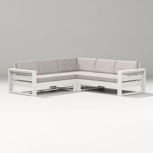 Latitude 4 Person Sectional Sofa in Vintage White/Dune Burlap By PW Designer Series