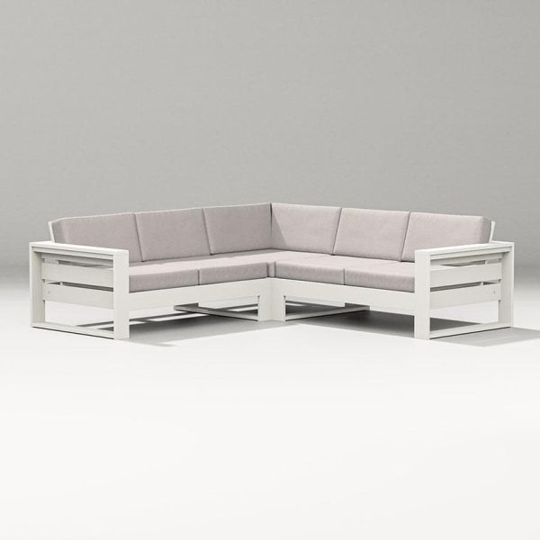 Latitude 4 Person Sectional Sofa in Vintage White/Dune Burlap By PW Designer Series