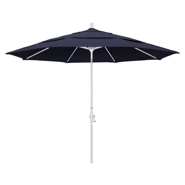 California Umbrella 11 Ft. Octagonal Aluminum Collar Tilt Patio Umbrella W/ Crank Lift & Aluminum Ribs - Matted White Frame / Olefin Navy Blue Canopy