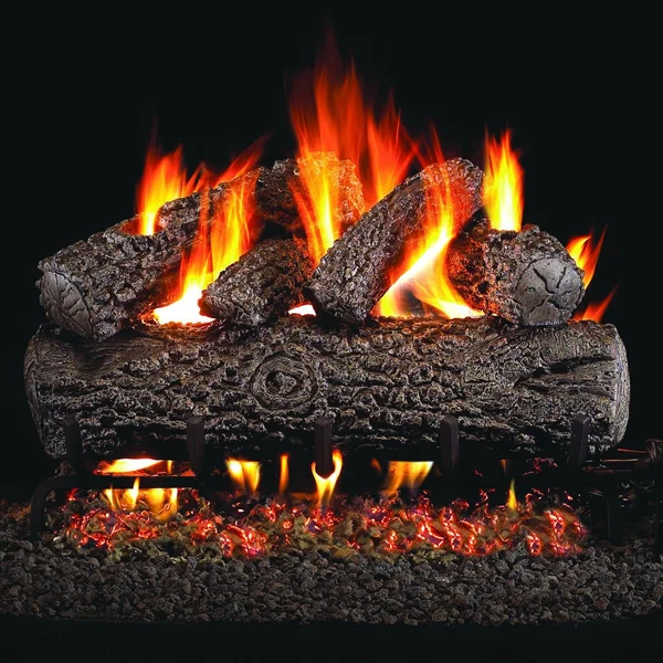Peterson Real Fyre 18-Inch Post Oak Outdoor Gas Log Set With Vented Natural Gas Stainless G45 Burner - Match Light