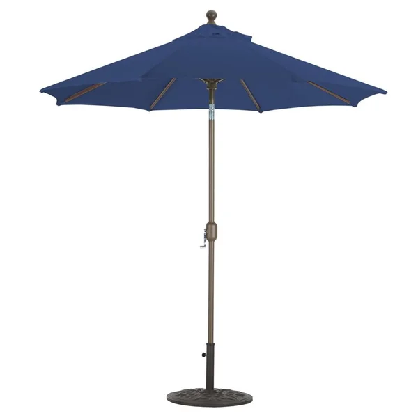 Galtech 7.5 Ft. Octagonal Aluminum Patio Market Umbrella W/ Crank Lift And Deluxe Auto Tilt - Antique Bronze Frame W/ Sunbrella Canvas Navy Canopy