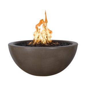 Luna 38 Inch Round GFRC Propane Fire Pit w/ Glow Plug in Chocolate by The Outdoor Plus