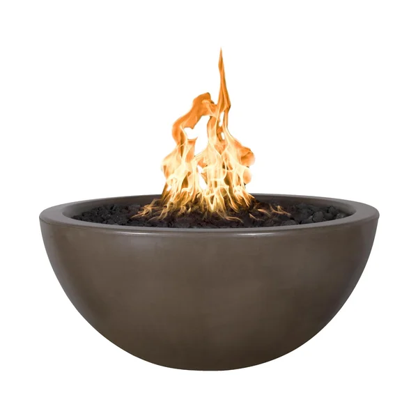 Luna 30 Inch Round GFRC Propane Fire Pit w/ Glow Plug in Chocolate by The Outdoor Plus