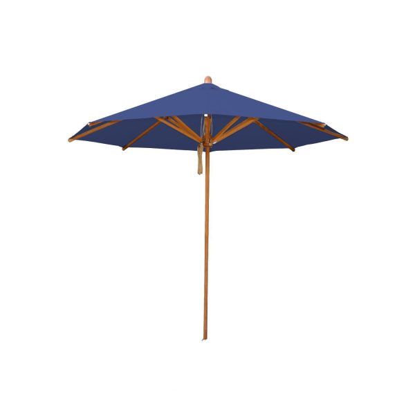 Bambrella 8.5 Ft. Octagonal Bamboo Levante Market Umbrella Set w/ 66 Lb. Through The Table Base in Ocean Blue