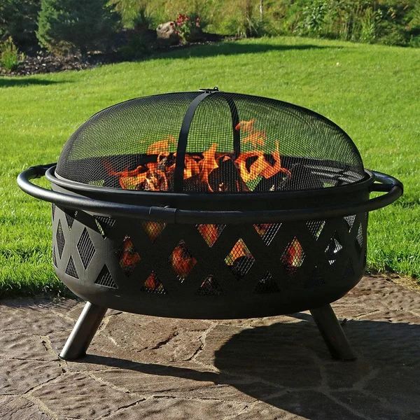 Crossweave 36 Inch Round Steel Wood-Burning Fire Pit in Black by Ultimate Patio
