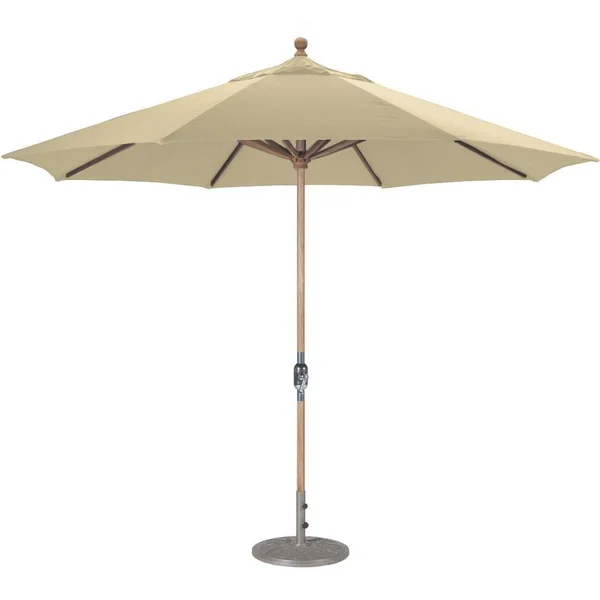 Galtech 11 Ft. Octagonal Teak Patio Market Umbrella W/ Crank Lift - Sunbrella Canvas Antique Beige Canopy