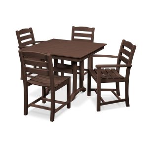 POLYWOOD La Casa Cafe 5 Piece Farmhouse Dining Set W/ Trestle Legs - Mahogany