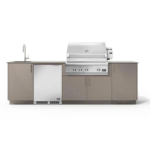 Urban Bonfire Dew 36 Outdoor Kitchen w/ DCS Natural Gas Grill, Sink, Refrigerator, Keon Dekton Countertop & Clay Finish - B-Dew-36-DCS-Keon-Clay