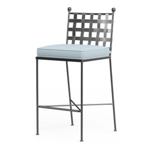 Provence Wrought Iron Bar Stool w/ Self Welt in Pewter/Canvas Skyline by Sunset West