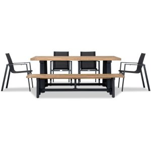 Spring Bay 6 Pc Reclaimed Teak Dining Set w/ Bench in Black by Lakeview Outdoor Designs