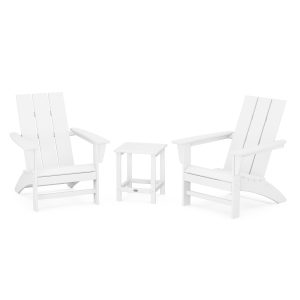 Modern Adirondack 3 Pc Recycled Plastic Seating Set w/ Long Island End Table in White by POLYWOOD