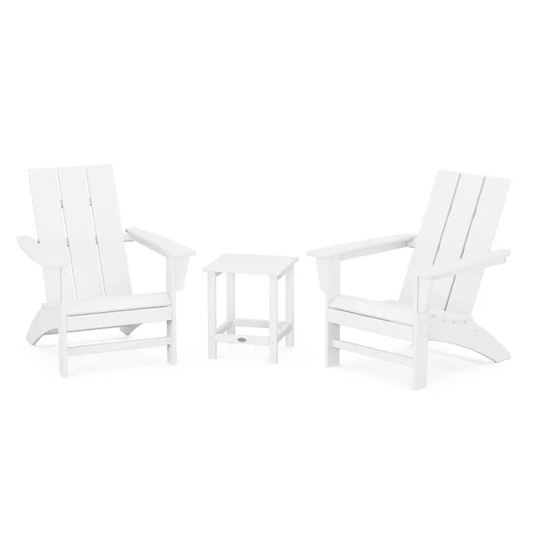Modern Adirondack 3 Pc Recycled Plastic Seating Set w/ Long Island End Table in White by POLYWOOD