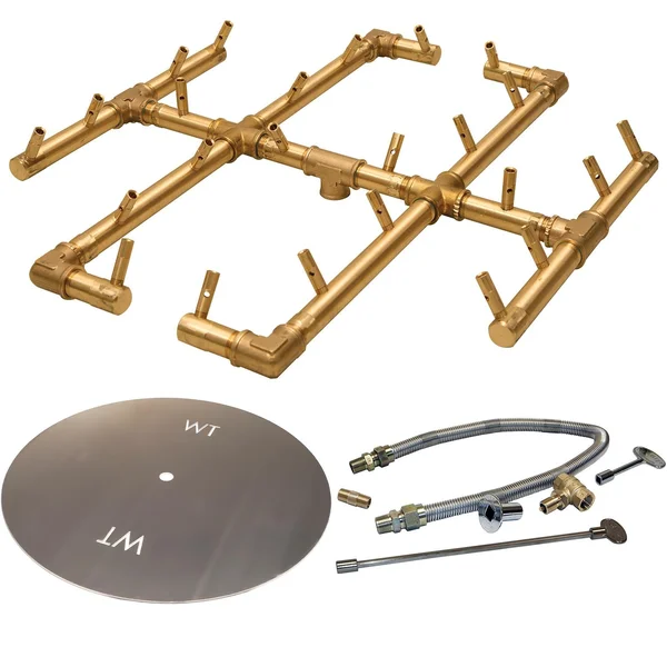 Warming Trends 30-Inch Round Natural Gas Fire Pit Burner Kit W/ 19.5 X 21.5-Inch Original CROSSFIRE Brass Burner - Match Light Ignition - CFB240NGALPL30CFK1