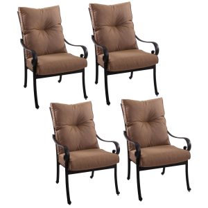Santa Anita Cast Aluminum 4 Pc Set Dining Chair Set in Antique Bronze/Sesame Sunbrella by Darlee