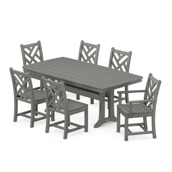 POLYWOOD Chippendale 7-Piece Nautical Trestle Dining Set - Slate Grey