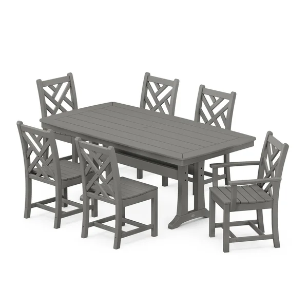 POLYWOOD Chippendale 7-Piece Nautical Trestle Dining Set - Slate Grey