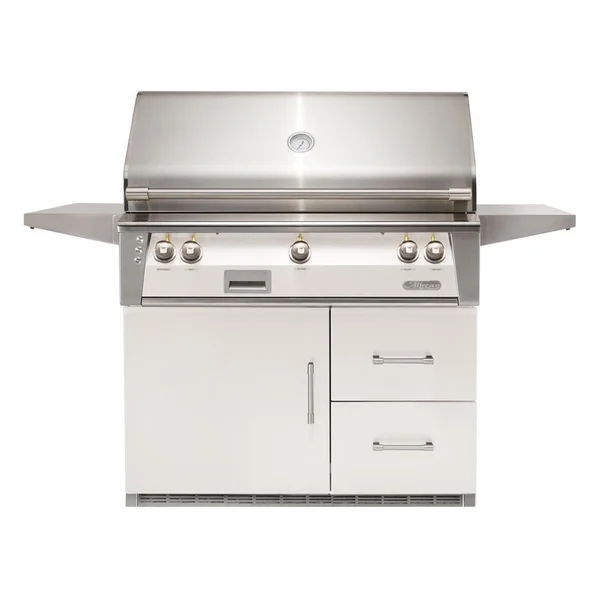 Alfresco ALXE 42-Inch Freestanding Natural Gas Grill On Refrigerated Cart With Sear Zone And Rotisserie in Signal White Gloss - ALXE-42SZRFG-NG-S9003