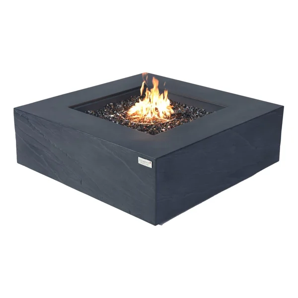 Roraima 40 Inch Square Concrete Natural Gas Fire Pit Table in Black by Elementi