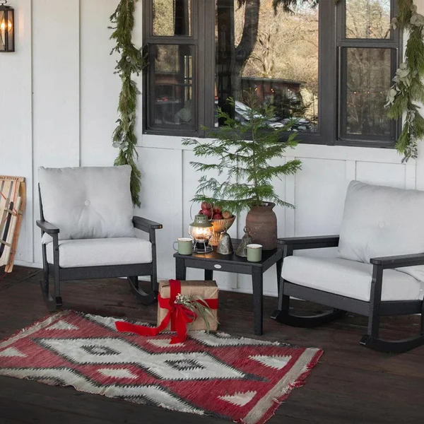 Vineyard 3 Pc Recycled Plastic Rocking Chair Set in Black/Gray Mist by POLYWOOD