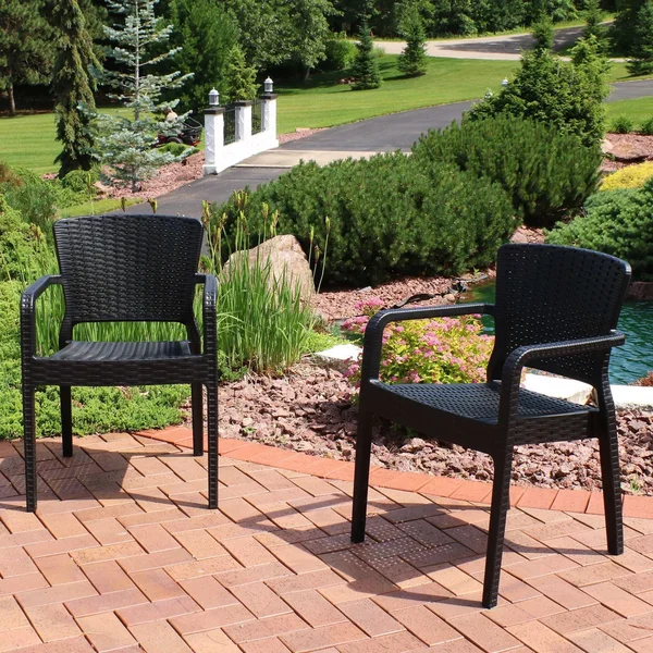 Ultimate Patio Pelican Hill Plastic Stackable Arm Chair - Set of 2 - Black