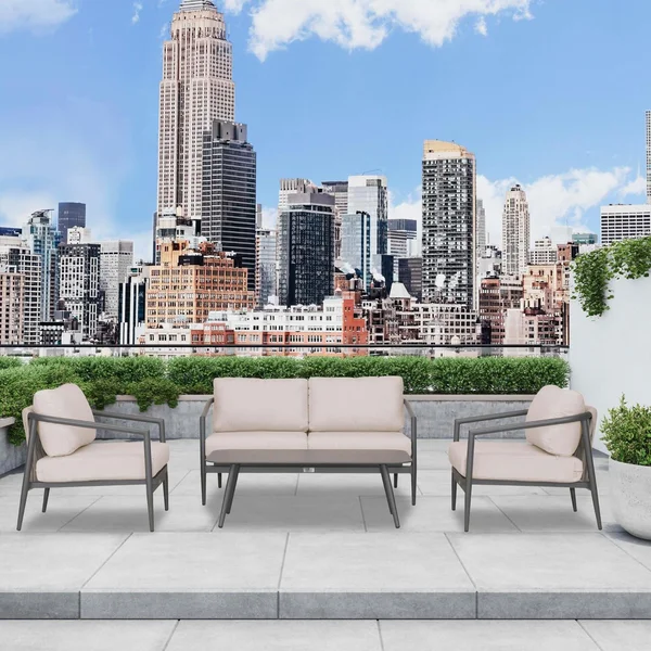 Midnight Cove 4 Pc Aluminum Seating Set w/ Loveseat in Slate/Cast Silver by Lakeview Outdoor Designs