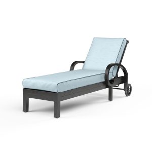 Monterey Aluminum Patio Chaise Lounge in Canvas Skyline w/ Self Welt By Sunset West
