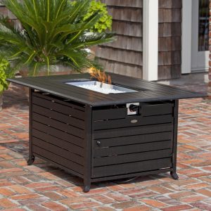 Haven Bay 49 Inch Rectangular Aluminum Propane Fire Pit Table in Bronze by Ultimate Patio